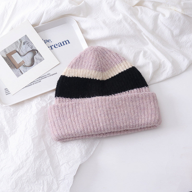 Versatile Small Color Matching Pullover Knitted Hat