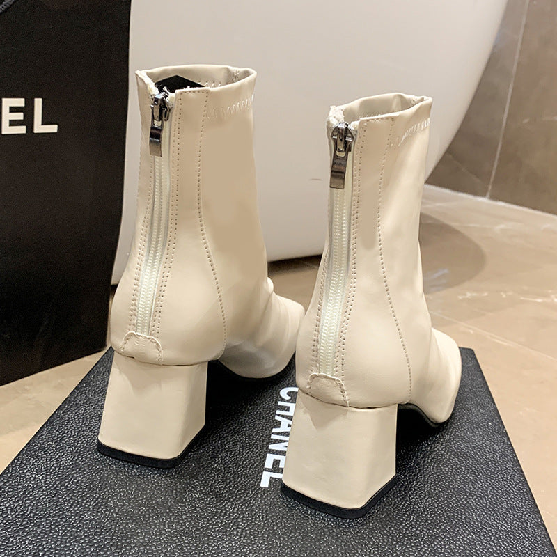 Fashion New Thick Heel Women's Martin Boots Square Toe Short Tube