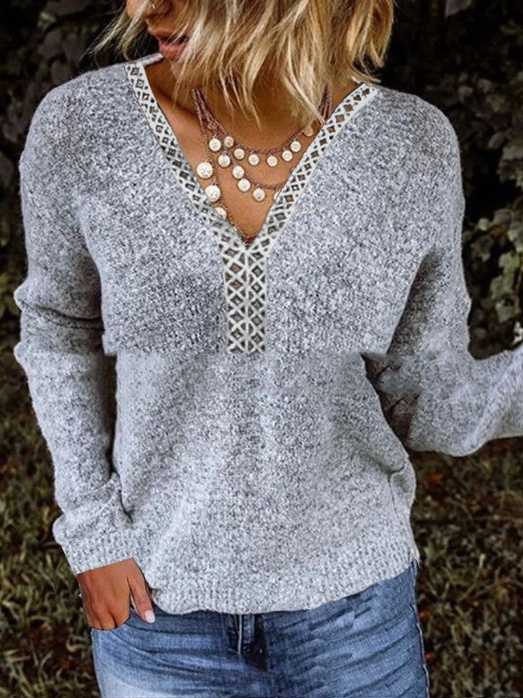 Kvinders pullover med blondeindsatser