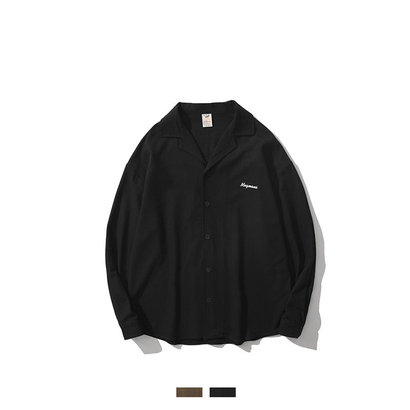 Vintage Original Night Style Letter Embroidery Long Sleeve Lapel Shirt