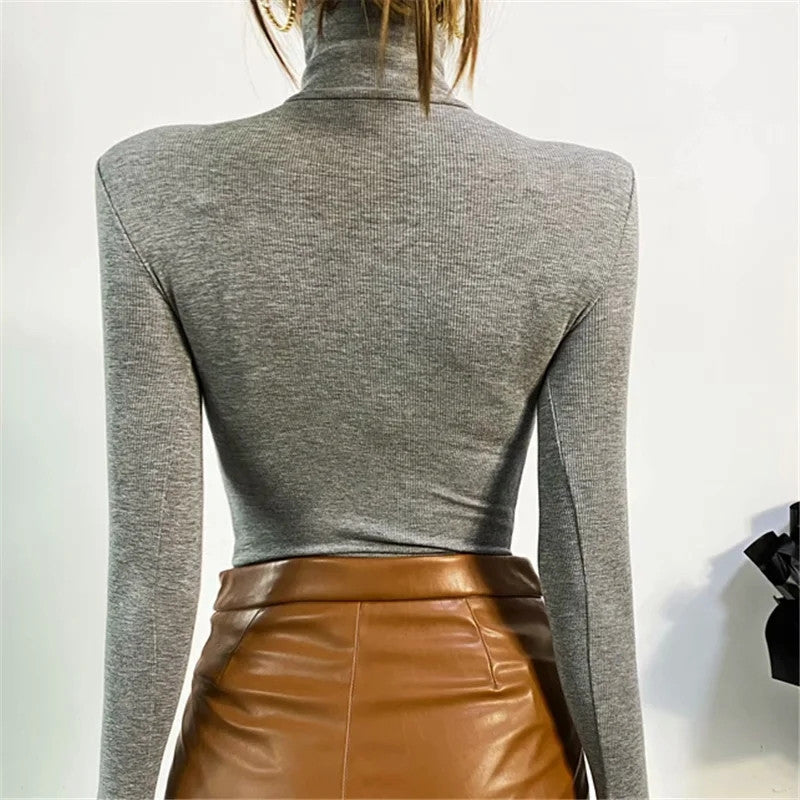 Women's Bottoming Shirt Half-high Collar Long Sleeves Design Sense Jumpsuit