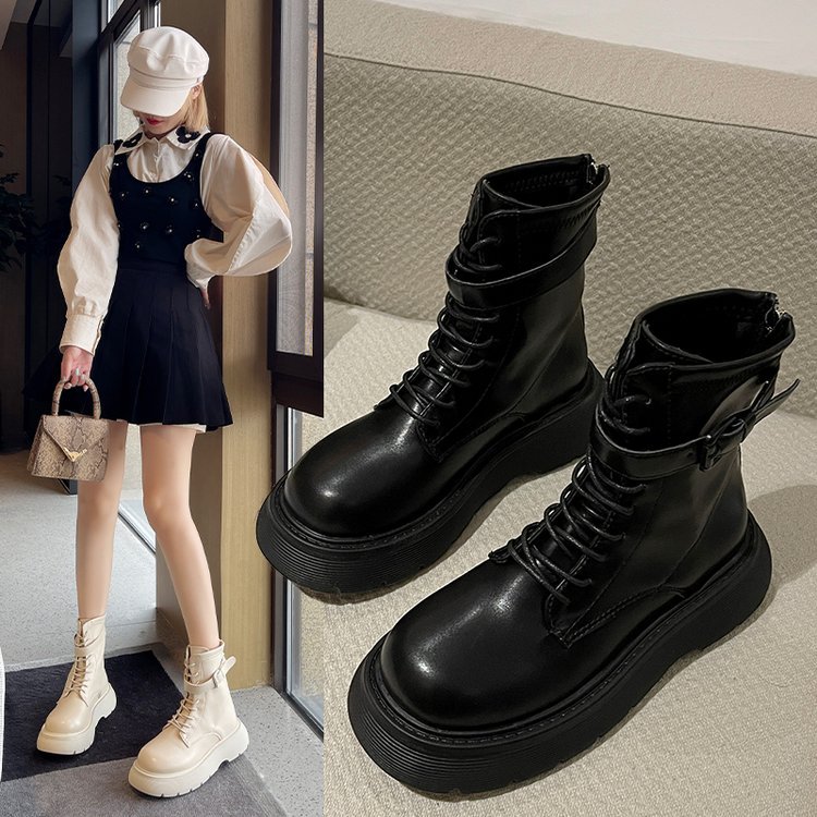 Casual Thick-soled British Style Back Zipper Fashion Motorcycle Boots Ankle Boots