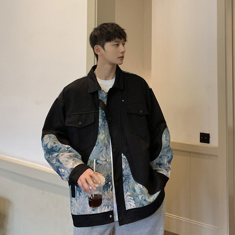 Plant Floral Embroidery Jacket Men's Large Size