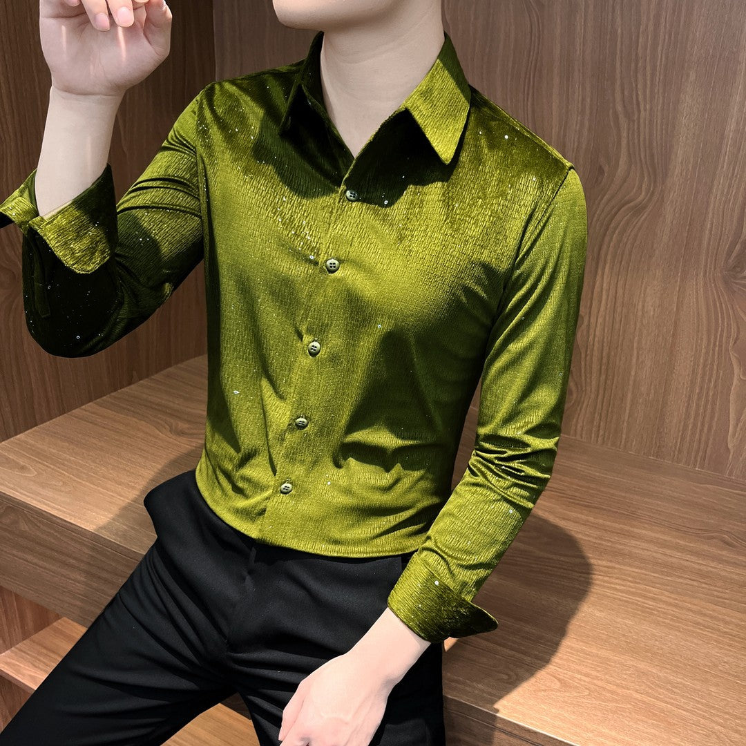 Mens Stylish Designer Long-sleeve Shirt A Versatile Cool And Trendy Brand-name Piece For Spring And Fall