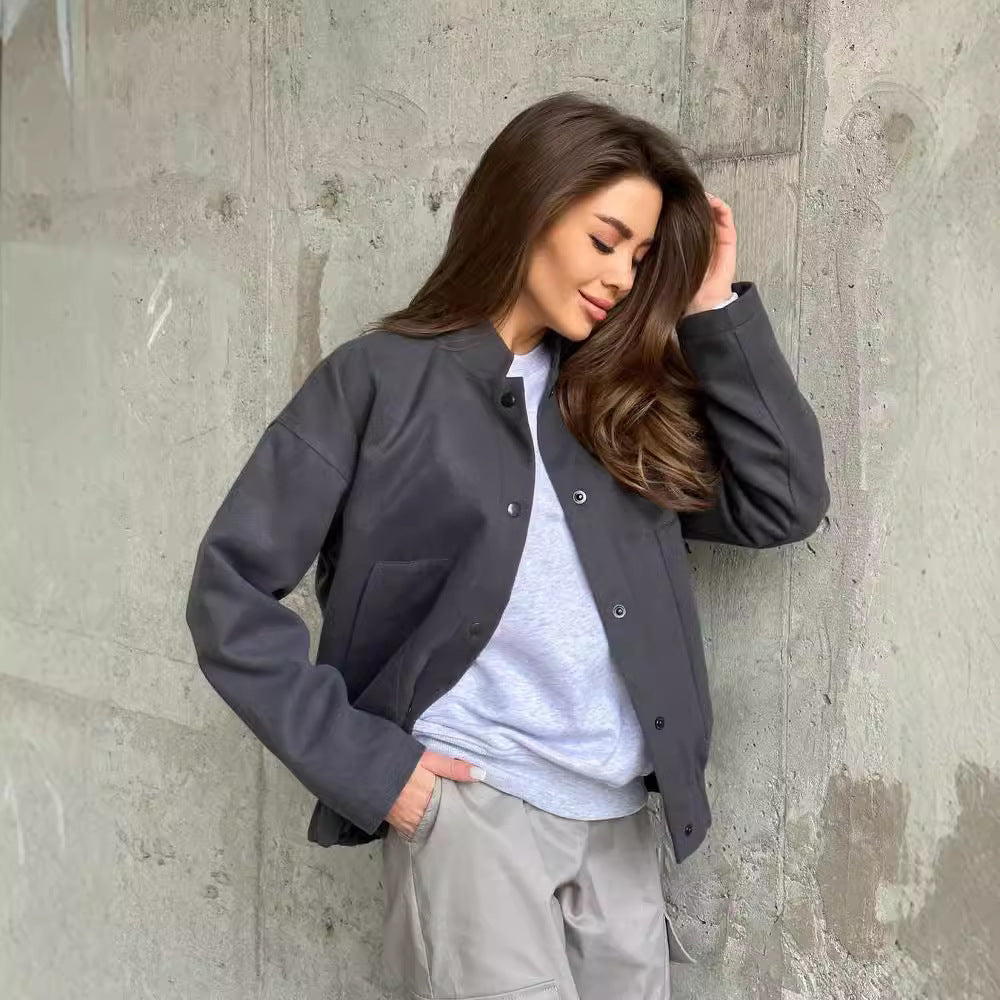 Stand-up Collar All-match Top Long Sleeve Jacket Coat