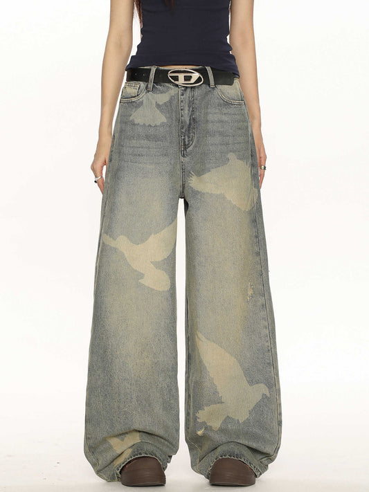 High-grade Pigeon Printed Personalized Chic Jeans