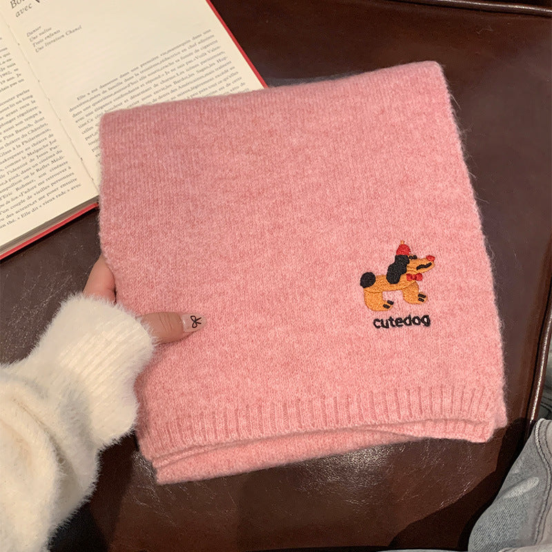 Autumn And Winter Fashionable Warm Cartoon Cute Embroidered Puppy Scarf For Women
