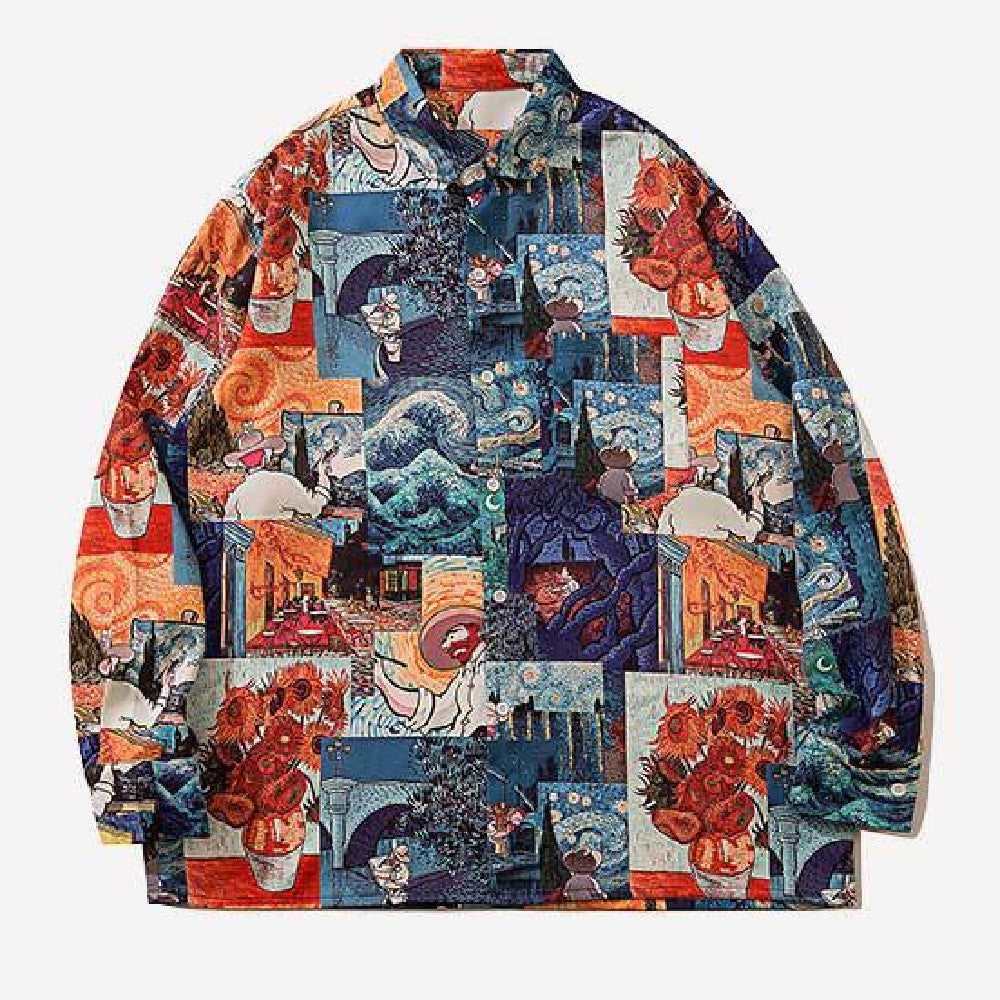 Unisex Versatile Lapel Loose Slouchy Shirt