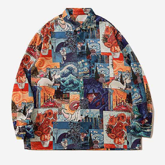 Unisex Versatile Lapel Loose Slouchy Shirt
