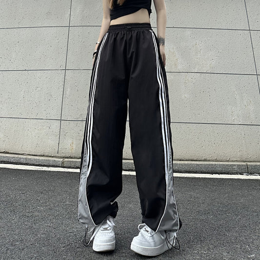 Contrast Color Side Striped Black Pants For Women