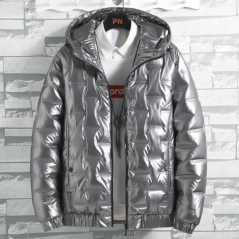 Men's Hooded Winter Slim-fit Youth Thick Casual Warm Glossy Cotton Coat