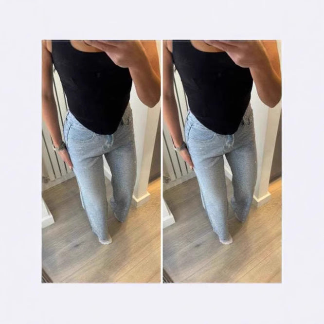 Rhinestone XINGX Pendant Design High Waist Trousers