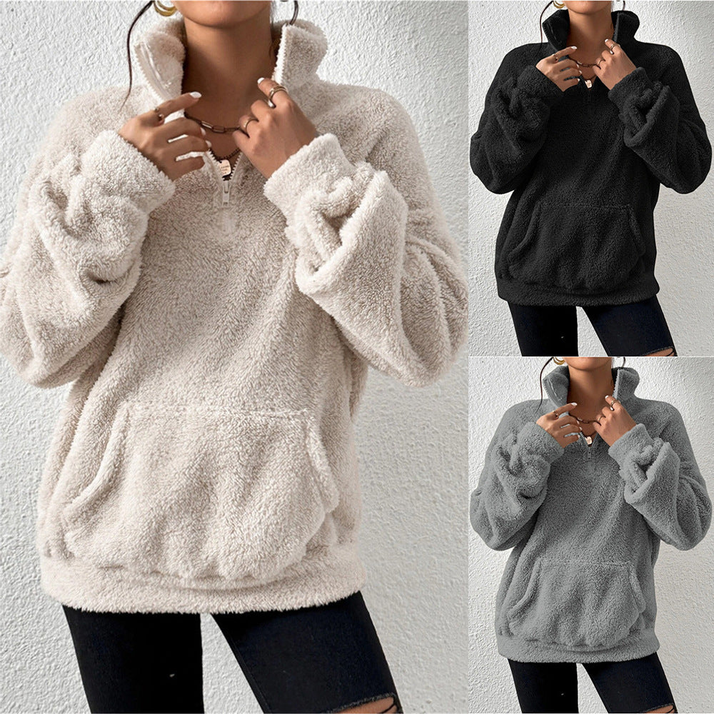 Efterår og vinter europæisk og amerikansk fløjls sweater med standkrave