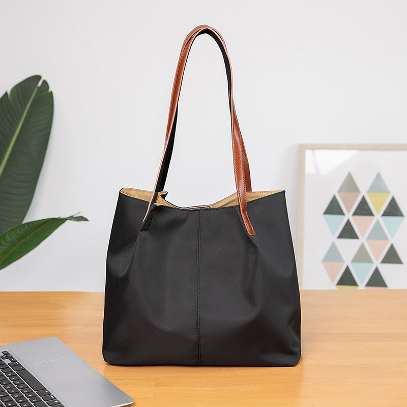 Stor Kapacitet One-shoulder Casual Lærred Tote Taske Dame Skuldertaske Vandtæt Oxford Stof
