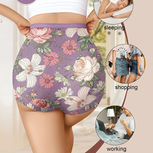 Floral Print Belly Contracting Women's Underwear High Waist