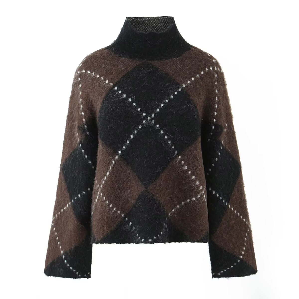 Turtleneck Pullover Loose Knit Sweater Skirt Suit