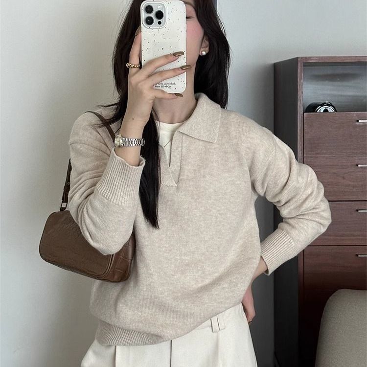Womens Casual Retro Long-Sleeve Knitted Sweater