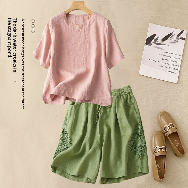 Loose Casual Elastic-waist Shorts Fashion Set