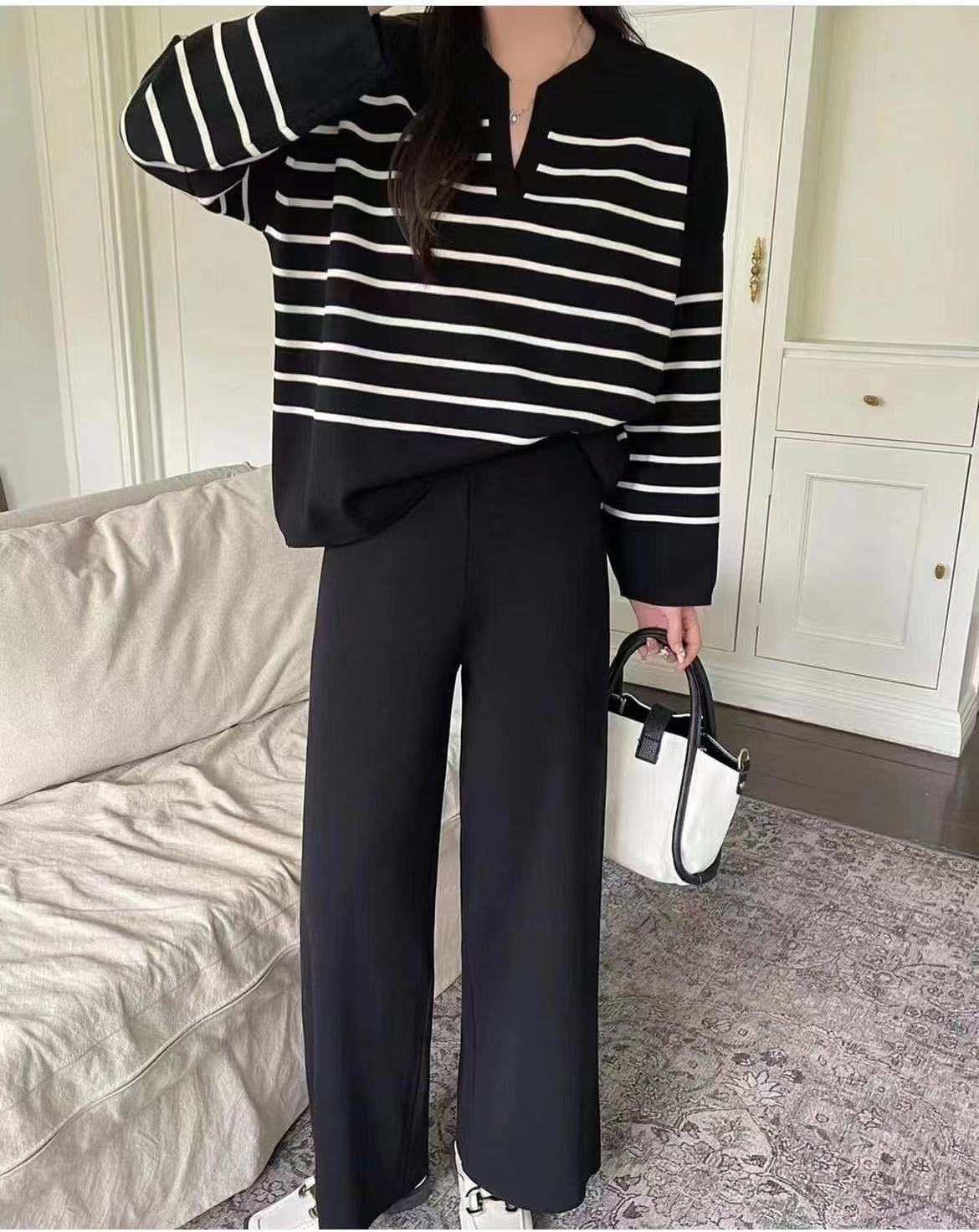 Casual High Waist Drooping Knitted Wide-leg Pants