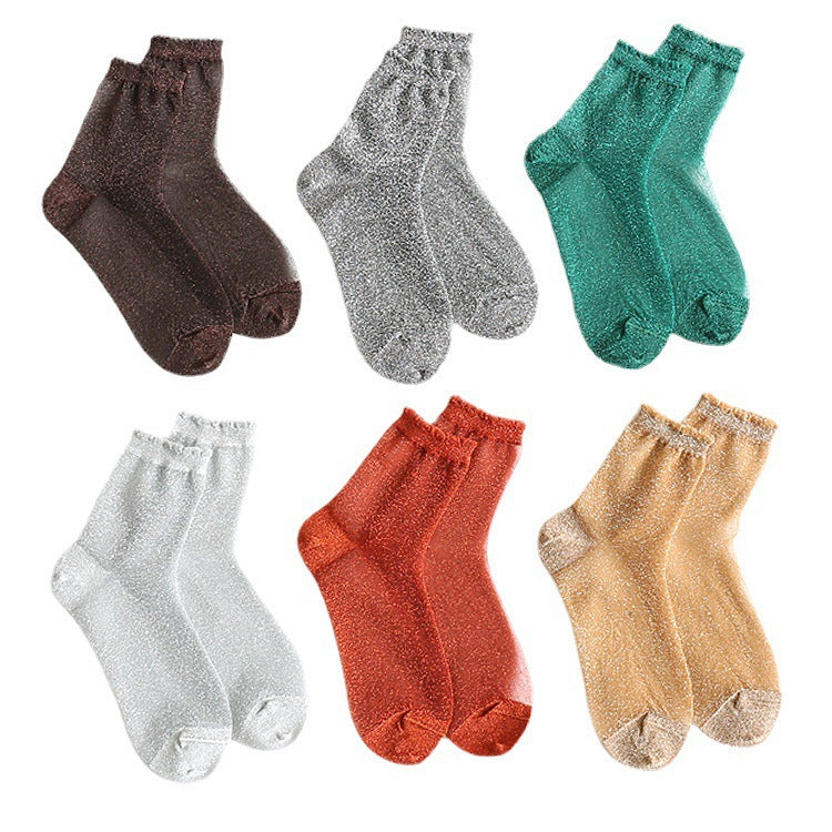 Women's Lace Candy Silver Silk Glitter Socks