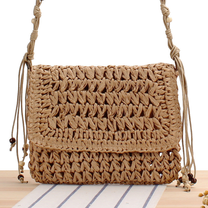 Flip Crossbody Straw Fan Face Flower Woven Bag