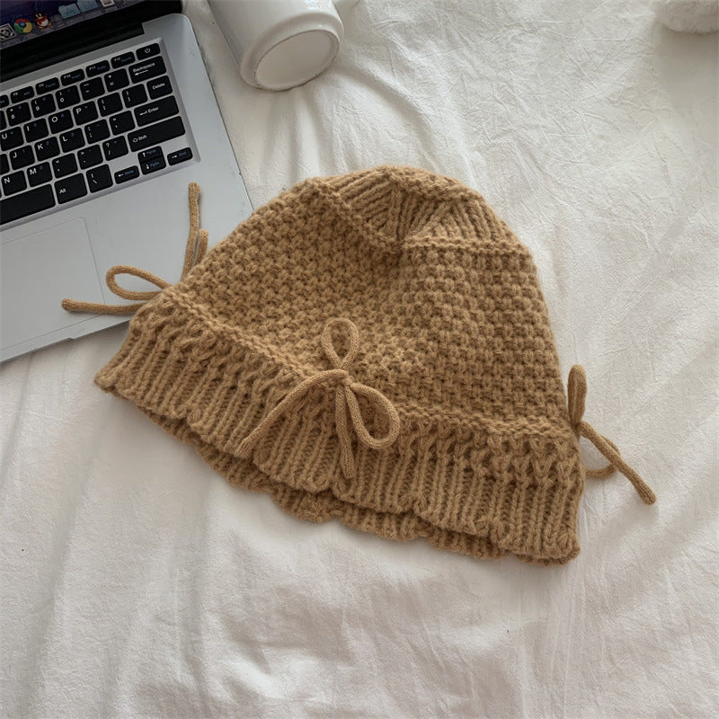 Autumn And Winter Bow Knitted Fisherman Hat Wool Bucket