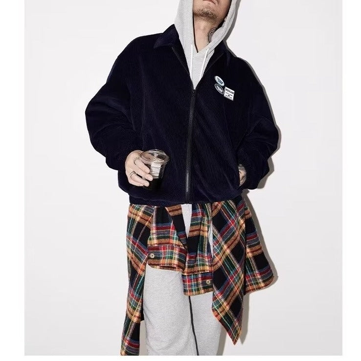 American-style Retro Color-block Plaid Long-sleeve Shirt
