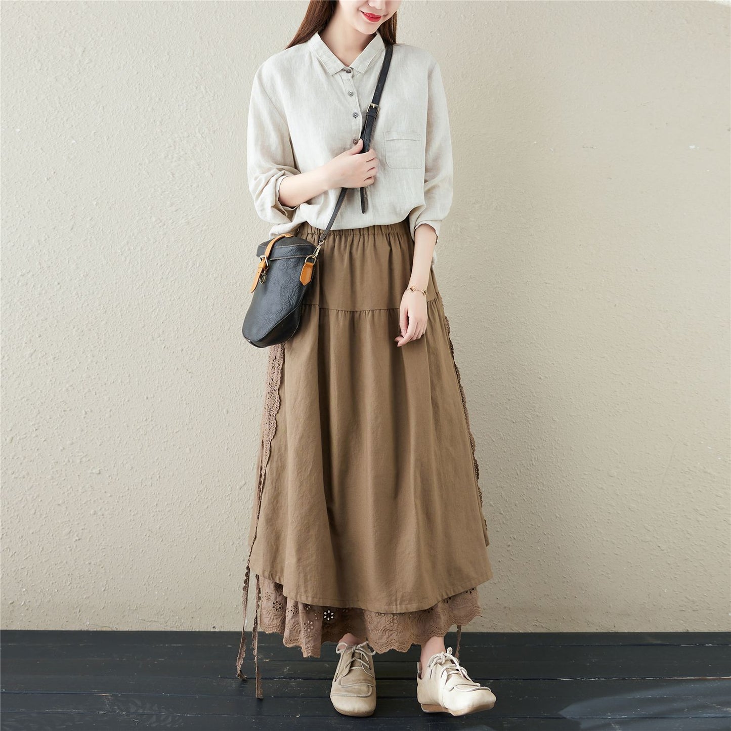 Half-length Skirt Heavy Duty Sen Women's Embroidered Elastic Waist Mid Length