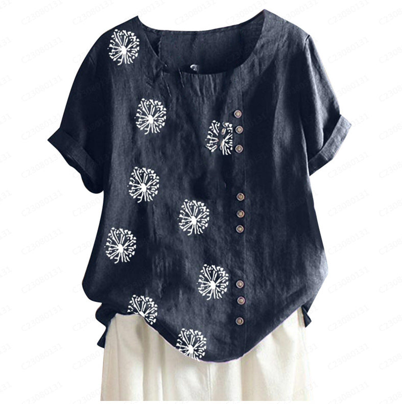 Women's Top Clinch Vintage Cotton And Linen Printing
