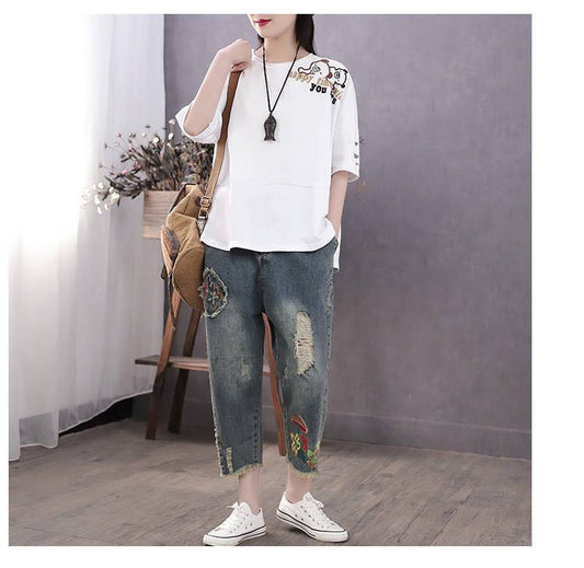 Women's Loose Plus Size Stitched T-shirt Top