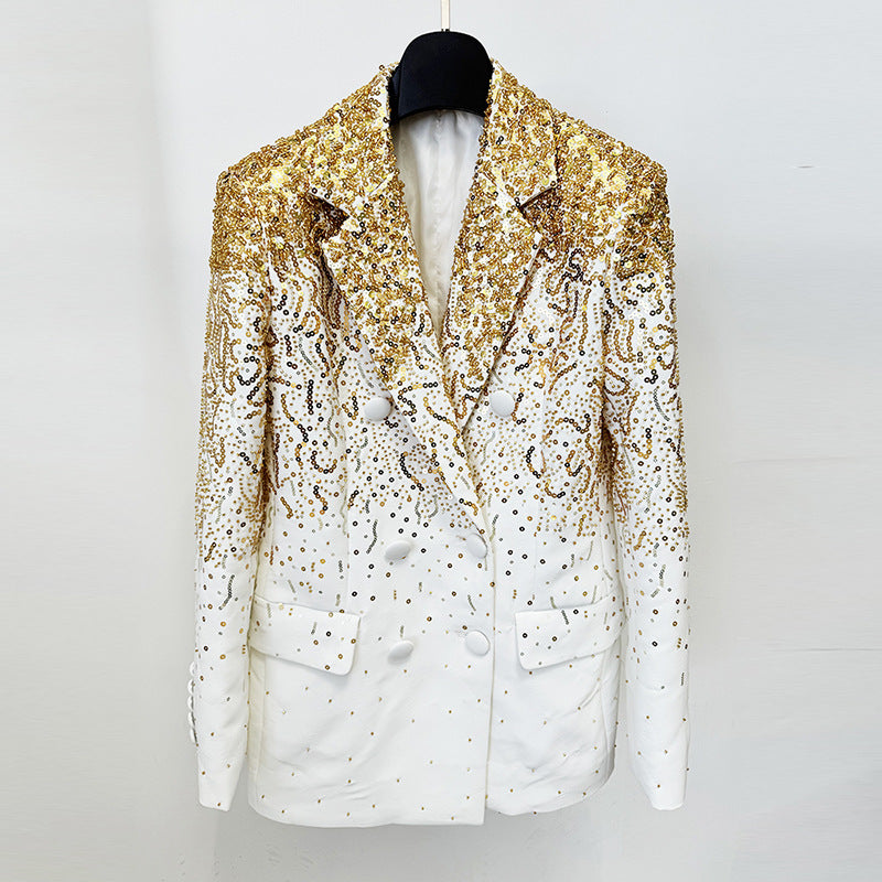 Gradient Beaded Double Breasted Blazer