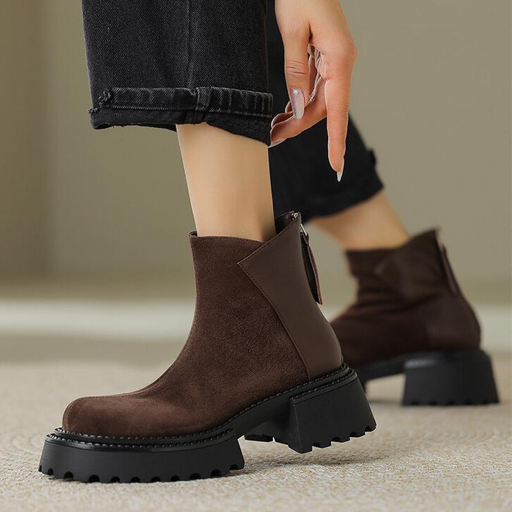 British Style Leather Thick Soled Martin Boots With Thick Heels