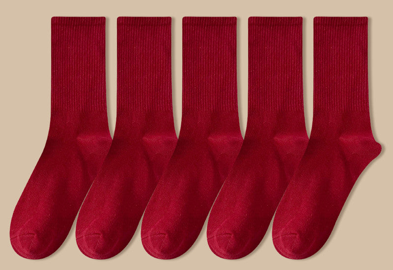 Solid Color Women's Mid Tube Socks Pure Cotton Tide Black