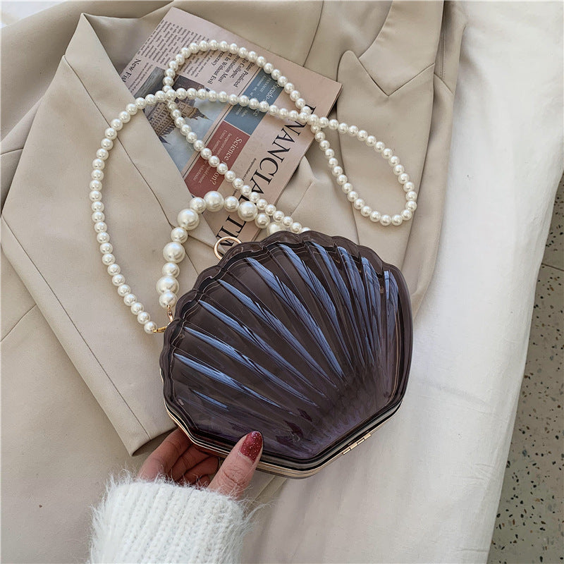Transparent Shell Bag Box Bag Pearl Female Messenger Shoulder Retro Texture