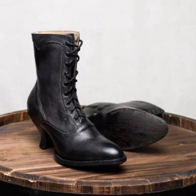 Womens High-heeled Uniquely Shaped Heel Lace-up Ankle Boots