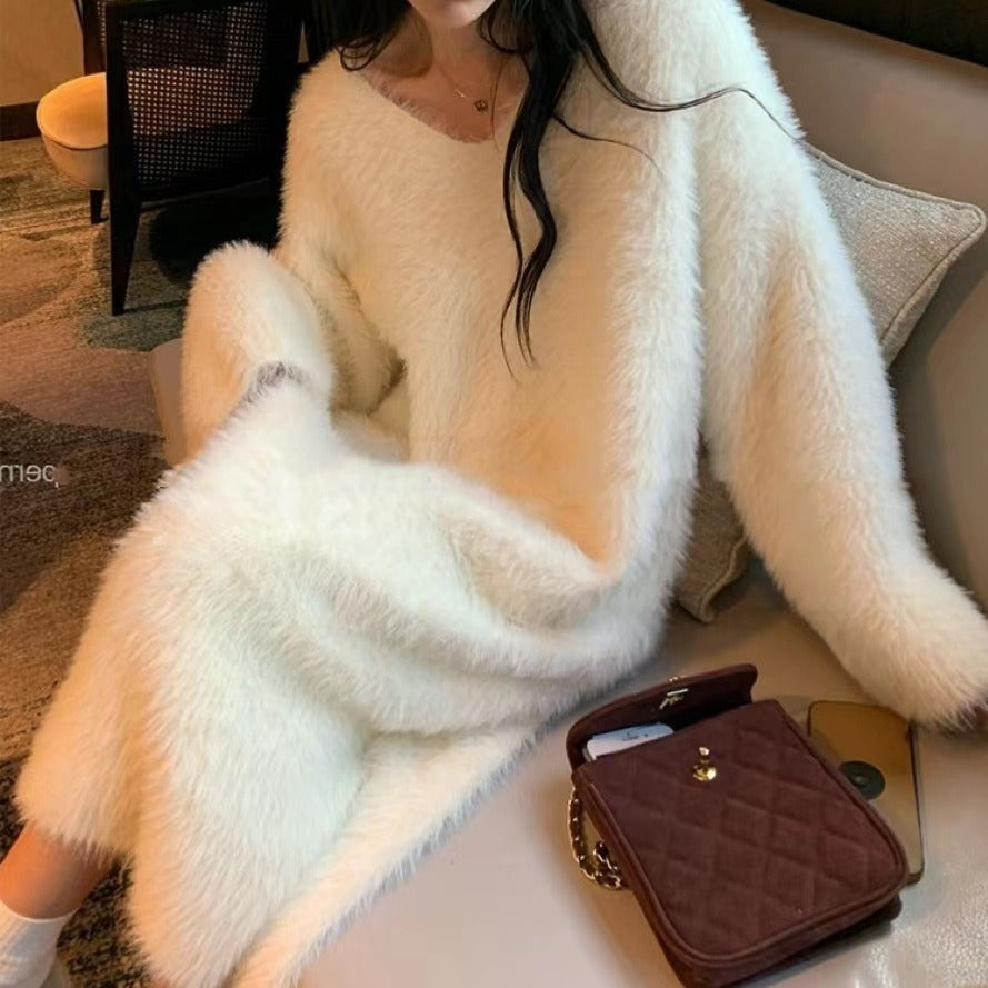 Socialite-style Soft Cuddly Sweater Dress For Women Autumn Winter
