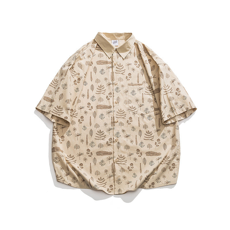 Summer Trendy Loose Shell Printing Lapel Shirt Japanese Leisure