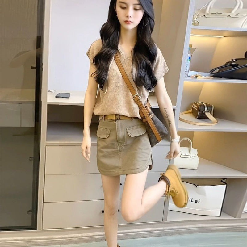 High Waist Denim Skirt Women's Summer Washed Overalls