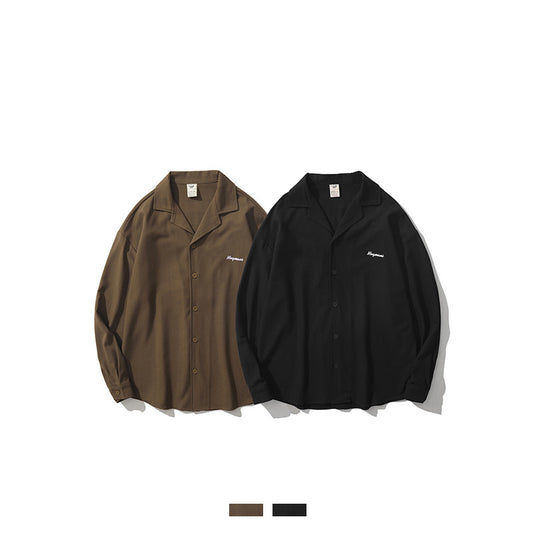 Vintage Original Night Style Letter Embroidery Long Sleeve Lapel Shirt
