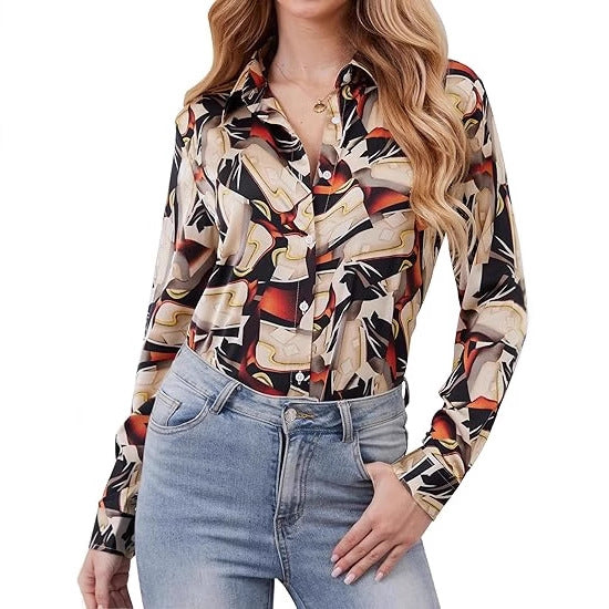 Dame Mode Casual Printet Revers Skjorte