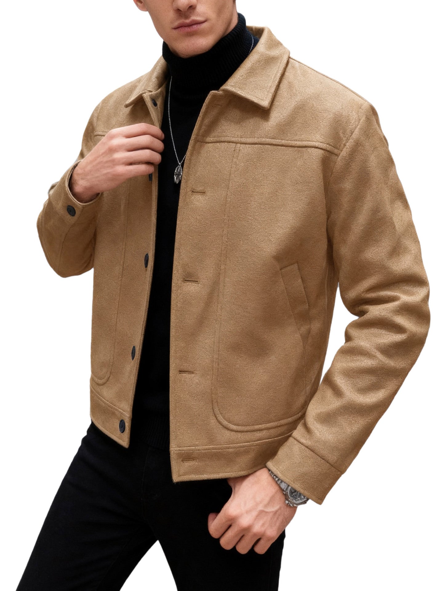 Solid-color Single-breasted Lapel Wool Casual Jacket