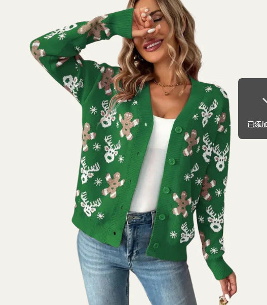 Womens Printed Drop-Shoulder Cardigan Sweater