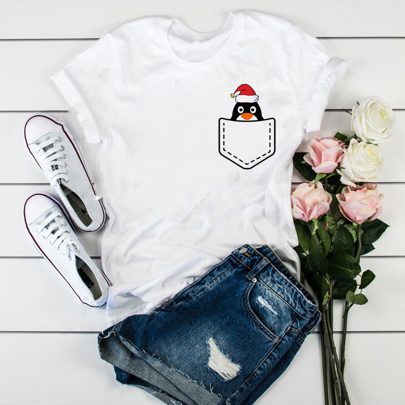 Christmas Hot Sale Colorful Christmas Tree Print Short Sleeves