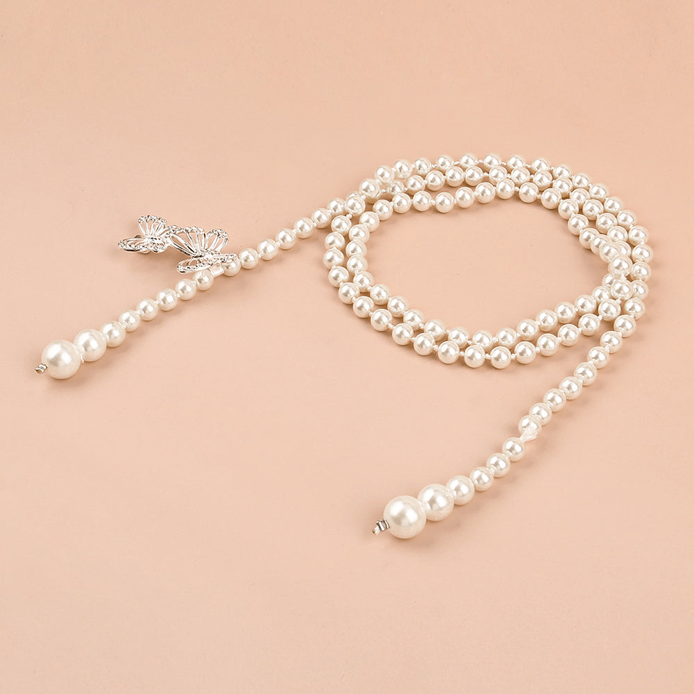 INS Pearl Waist Chain Femininity  Match Shirt Suit Dress Son Thin Waist Seal Retro Perforation-free Belt