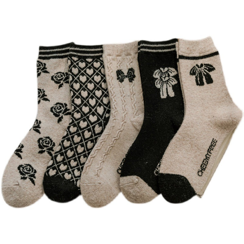 Gentle Color Sweet Thick Socks With Small Leather Shoes