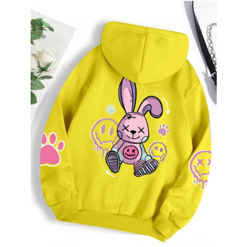 European And American Style Women Drop-shoulder Sleeve Printed Hooded Long Sleeve Sweater Simple New Product