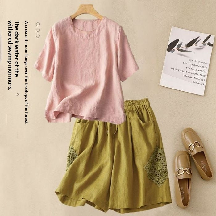 Loose Casual Elastic-waist Shorts Fashion Set