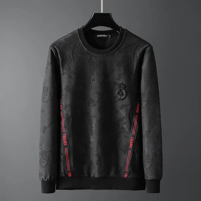 Round Neck Sweater Men's Long-sleeved T-shirt Black