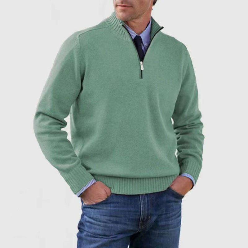 Sweater til mænd med lynlås og opretstående krave Vintermode Ensfarvet Strikket Langærmet Top Tøj