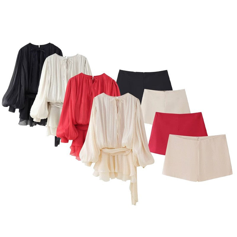 Womens Fashion Asymmetrical Fitted Skirt And Shorts Set